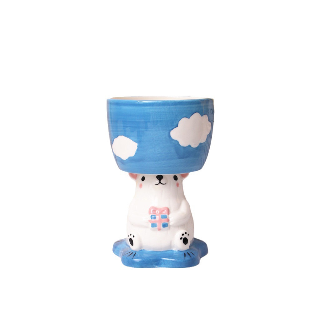 Cartoon-style cute hand-painted, hand-pinched three-dimensional penguin and polar bear ceramic ice cream cups and dessert bowls