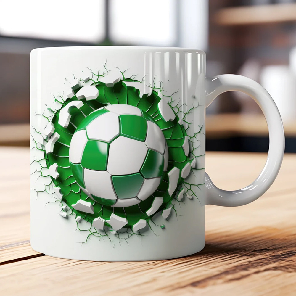 3D pictures of football, basketball, rugby, ceramic mugs, coffee cups