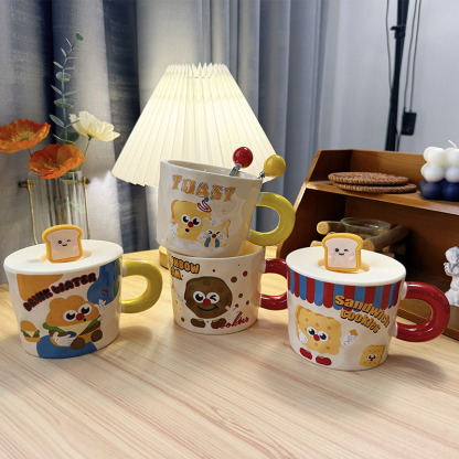 Ceramic Toast Cup High Aesthetic Value Cute Birthday Gift Tao Fashion Handmade Mark Cup with Lid Water Drinking Cup Household Use