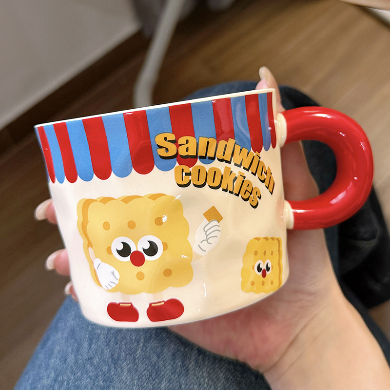 Ceramic Toast Cup High Aesthetic Value Cute Birthday Gift Tao Fashion Handmade Mark Cup with Lid Water Drinking Cup Household Use