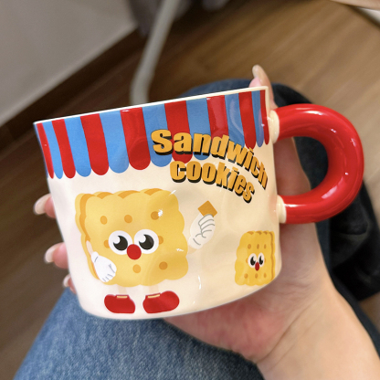 Ceramic Toast Cup High Aesthetic Value Cute Birthday Gift Tao Fashion Handmade Mark Cup with Lid Water Drinking Cup Household Use