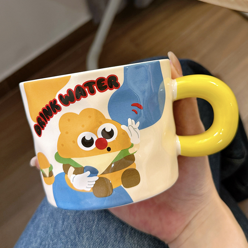 Ceramic Toast Cup High Aesthetic Value Cute Birthday Gift Tao Fashion Handmade Mark Cup with Lid Water Drinking Cup Household Use