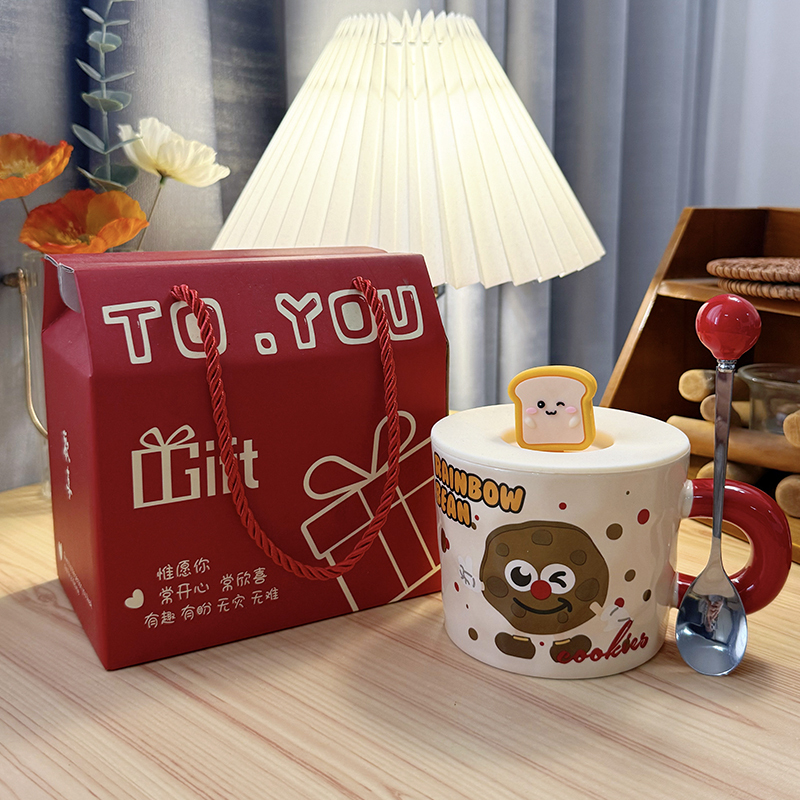 Ceramic Toast Cup High Aesthetic Value Cute Birthday Gift Tao Fashion Handmade Mark Cup with Lid Water Drinking Cup Household Use