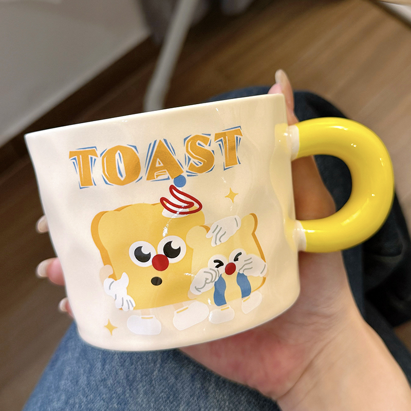 Ceramic Toast Cup High Aesthetic Value Cute Birthday Gift Tao Fashion Handmade Mark Cup with Lid Water Drinking Cup Household Use