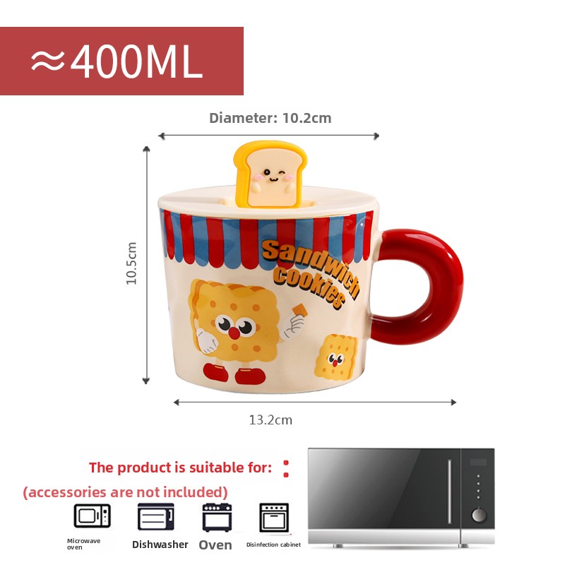 Ceramic Toast Cup High Aesthetic Value Cute Birthday Gift Tao Fashion Handmade Mark Cup with Lid Water Drinking Cup Household Use