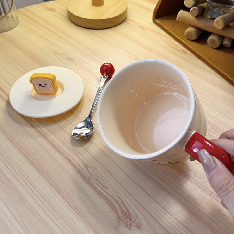 Ceramic Toast Cup High Aesthetic Value Cute Birthday Gift Tao Fashion Handmade Mark Cup with Lid Water Drinking Cup Household Use