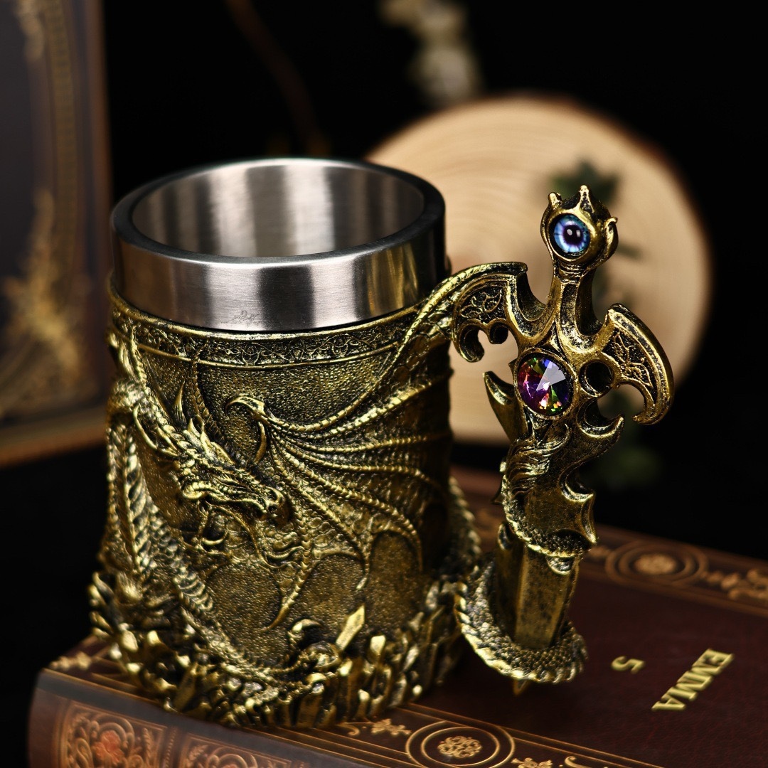 High-Value Dragon Sword Beer Mug Creative 3D Stereo Sculpture Dragon Statue Mug Stainless Steel Water Cup
