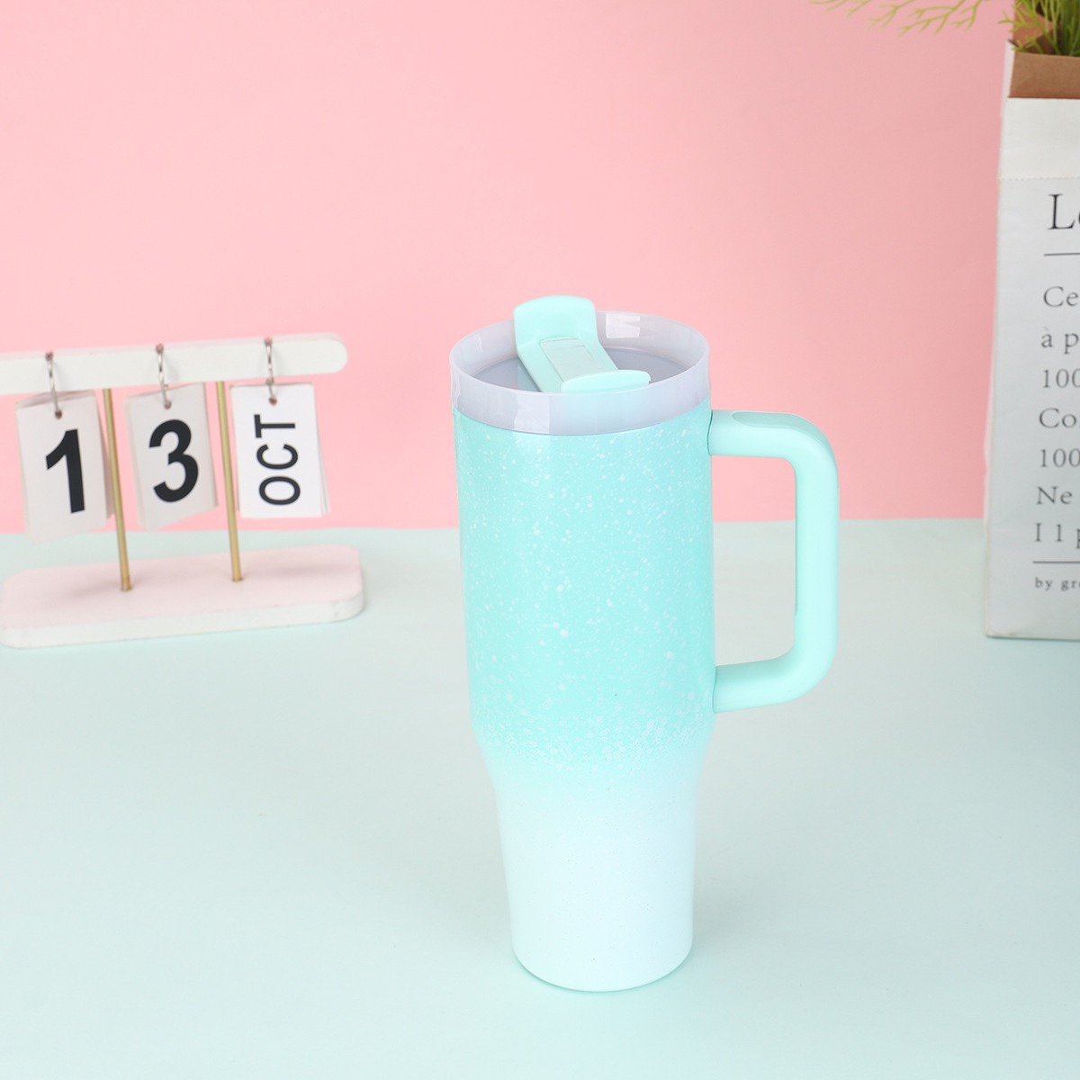 Creative 40oz Glow-in-the-Dark Handle Car Mug, Double-Walled Stainless Steel Insulated Cup with Night Fluorescent Straw