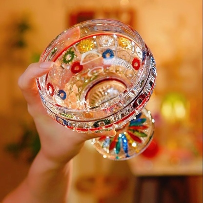 Painted Crystal Glass Small Goblet Fruit Bowl – Home Living Room Snack/Candy/Ice Cream Dish