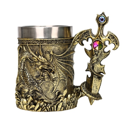 High-Value Dragon Sword Beer Mug Creative 3D Stereo Sculpture Dragon Statue Mug Stainless Steel Water Cup