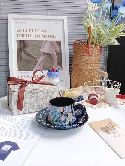 Ceramic coffee mug and saucer set high-value mug;