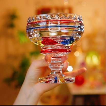Painted Crystal Glass Small Goblet Fruit Bowl – Home Living Room Snack/Candy/Ice Cream Dish