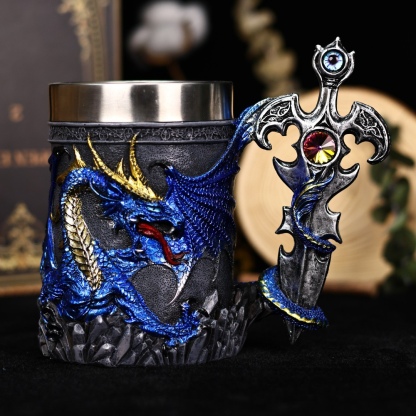 High-Value Dragon Sword Beer Mug Creative 3D Stereo Sculpture Dragon Statue Mug Stainless Steel Water Cup