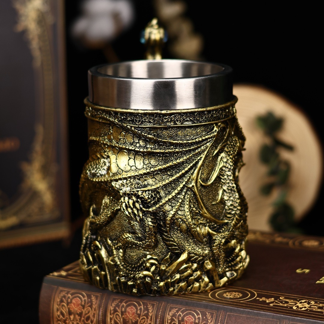 High-Value Dragon Sword Beer Mug Creative 3D Stereo Sculpture Dragon Statue Mug Stainless Steel Water Cup