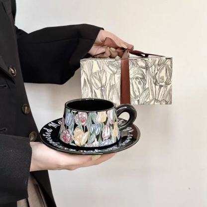 Ceramic coffee mug and saucer set high-value mug;