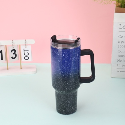 Creative 40oz Glow-in-the-Dark Handle Car Mug, Double-Walled Stainless Steel Insulated Cup with Night Fluorescent Straw