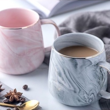 Marble Pattern Ceramic Nordic Mug Couple Coffee Chocolate Milk Tea Breakfast Glass Cup Gold Lining LA