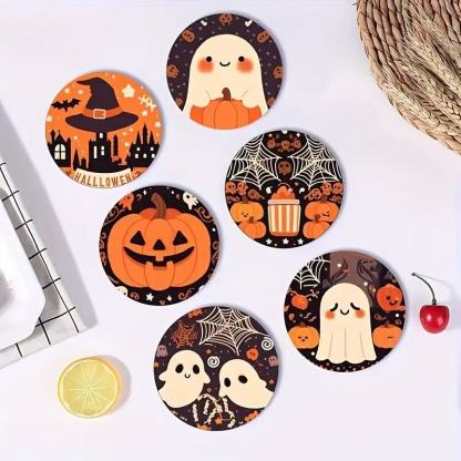 Halloween Pumpkin Printed Heat-Resistant Non-Slip Wooden Coasters