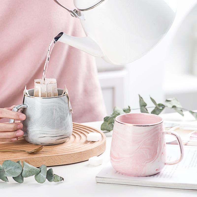 Marble Pattern Ceramic Nordic Mug Couple Coffee Chocolate Milk Tea Breakfast Glass Cup Gold Lining LA