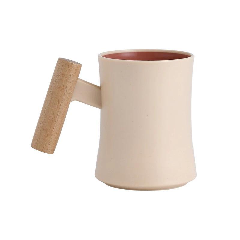 400ML Mimimalist Mug Wooden Handle Round Cup Heat Resistant Plastic Cup