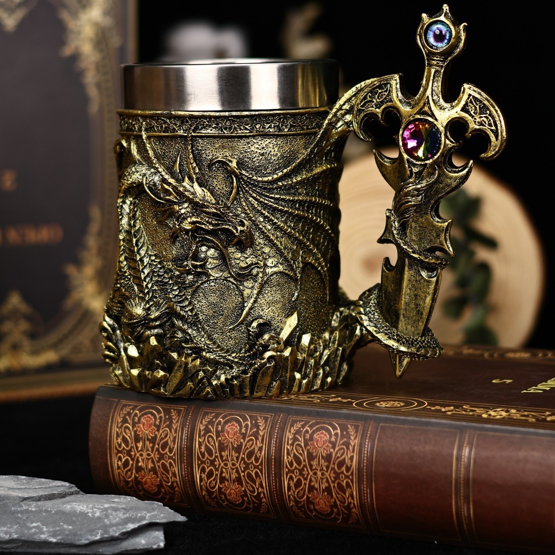 High-Value Dragon Sword Beer Mug Creative 3D Stereo Sculpture Dragon Statue Mug Stainless Steel Water Cup