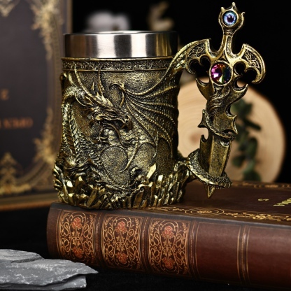 High-Value Dragon Sword Beer Mug Creative 3D Stereo Sculpture Dragon Statue Mug Stainless Steel Water Cup