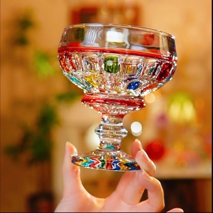 Painted Crystal Glass Small Goblet Fruit Bowl – Home Living Room Snack/Candy/Ice Cream Dish