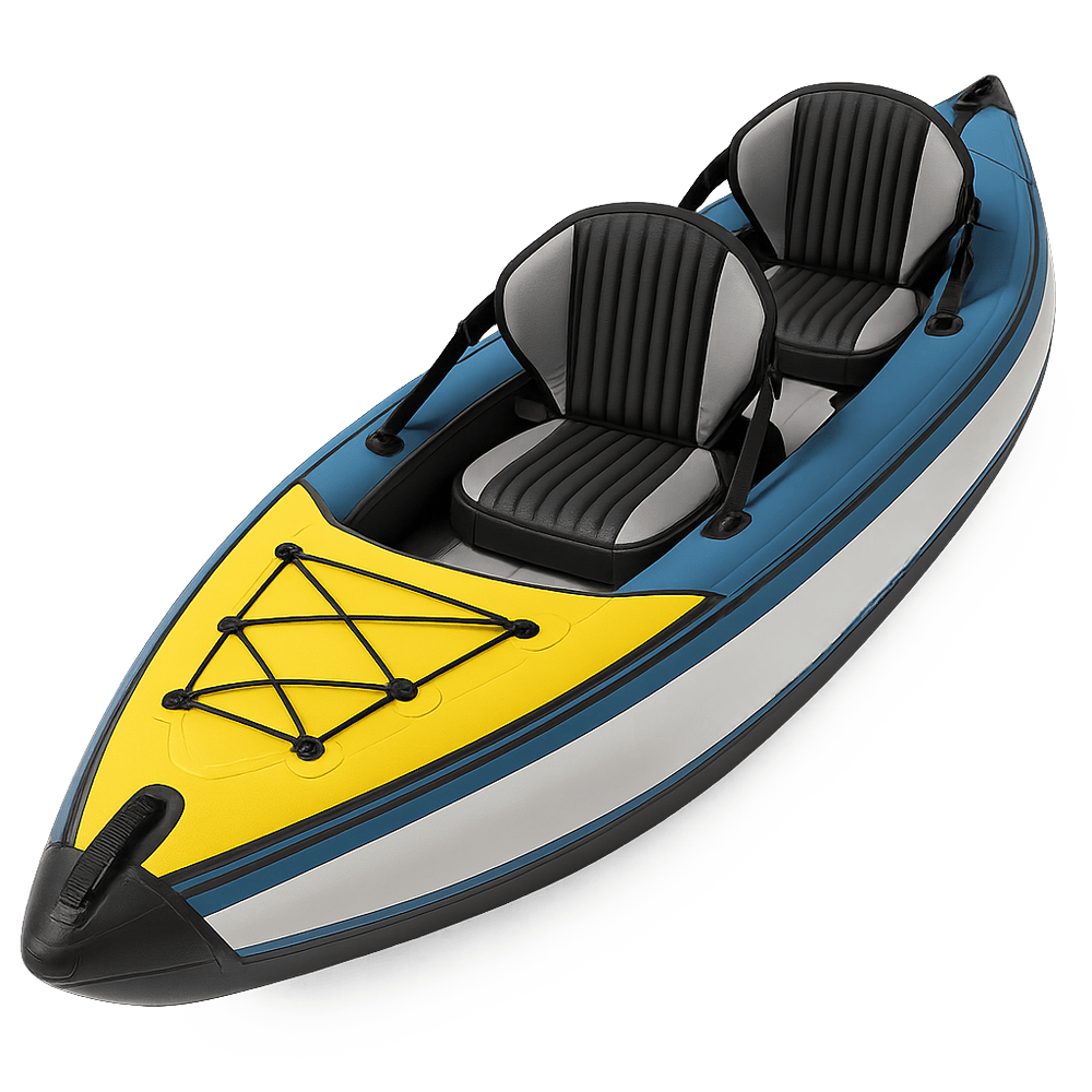 Kayak gonflable pour loisirs aquatiques 2 places confort PVC bleu/jaune-Flowaqa