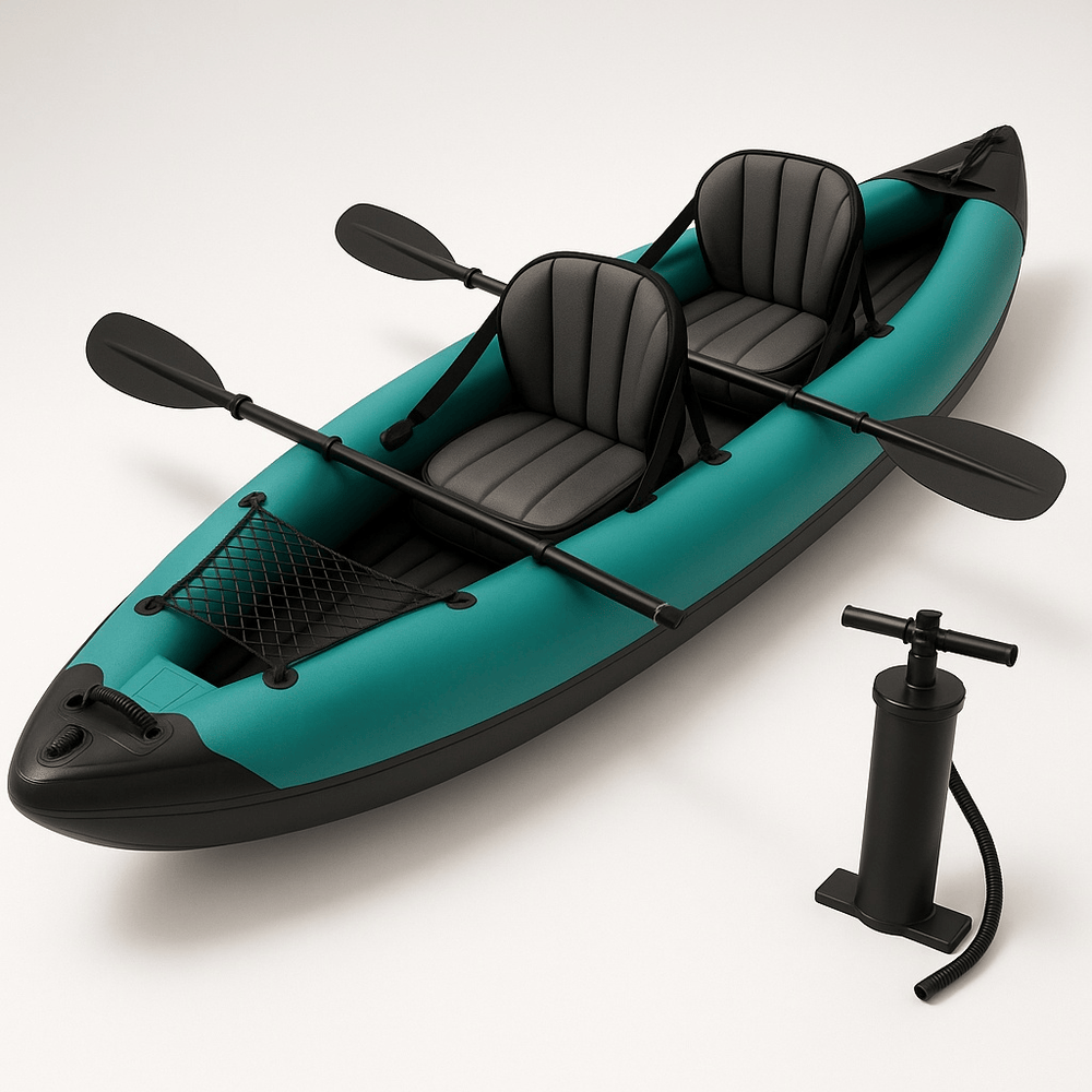 Kayak gonflable de randonnée 2 personnes confortable PVC vert canoë-Flowaqa
