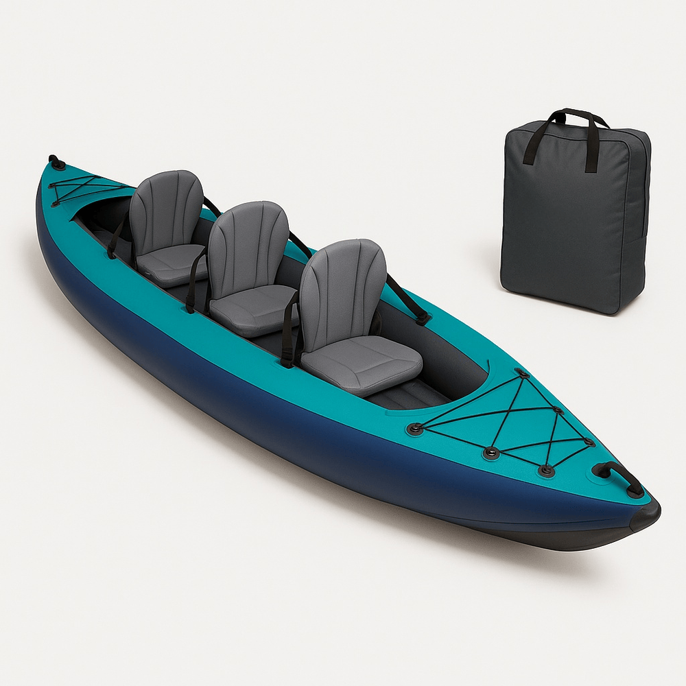 Kayak gonflable 3 places loisirs en plein air confort PVC bleu/turquoise-Flowaqa