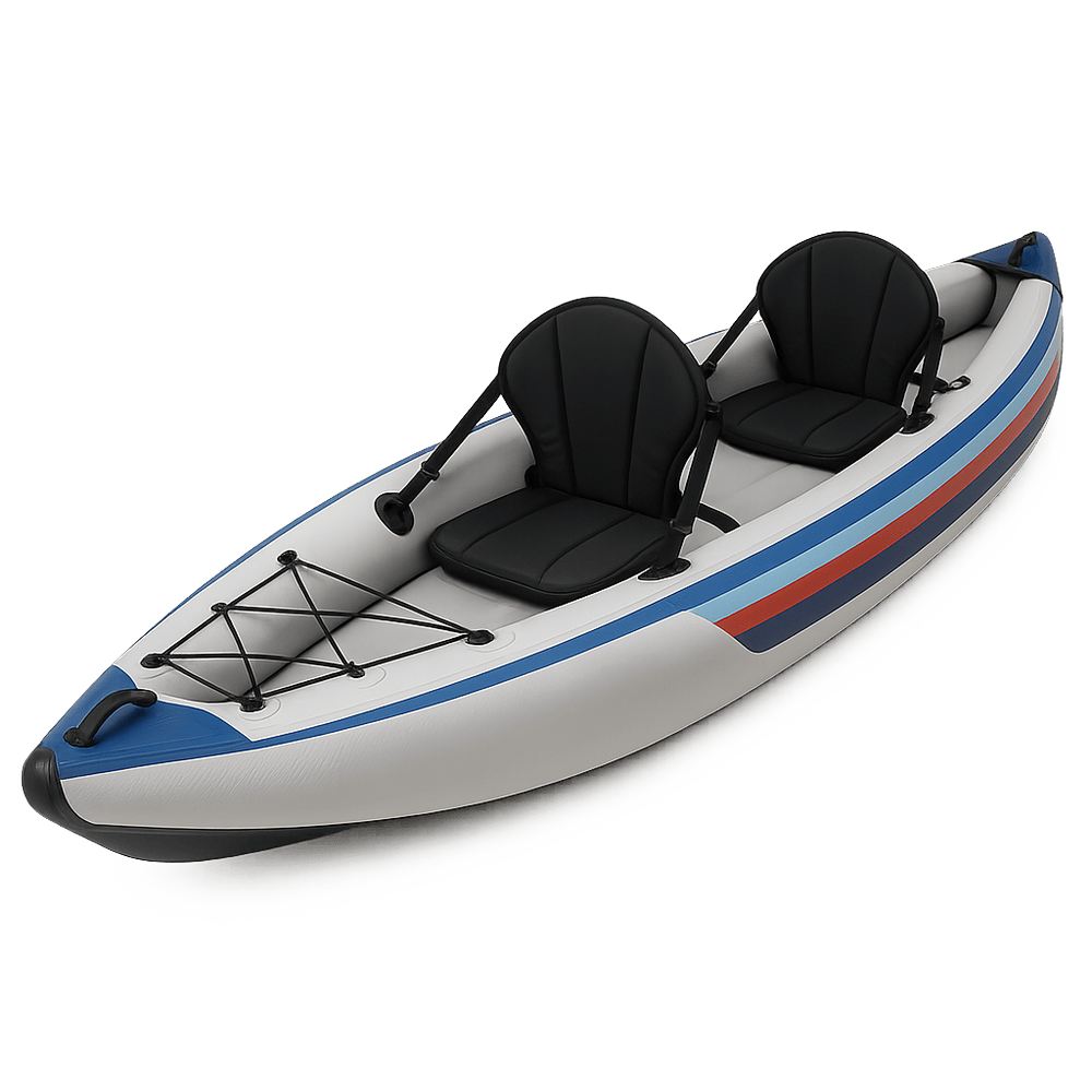 Kayak gonflable 2 places activités nautiques confort PVC bleu/blanc-Flowaqa