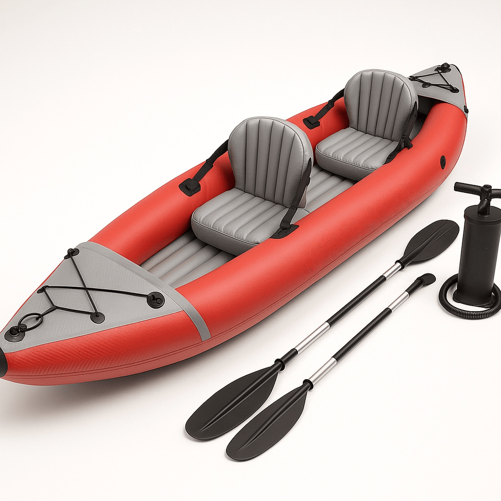 Kayak gonflable pour deux personnes en PVC rouge avec rames pour sports nautiques-Flowaqa