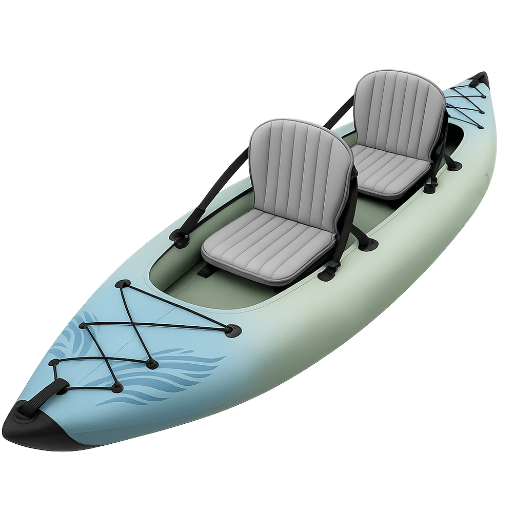 Kayak gonflable biplace loisirs nautiques confort PVC bleu/vert-Flowaqa