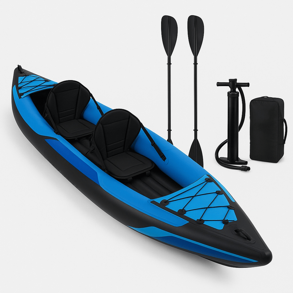 Kayak gonflable biplace loisirs aquatiques portatif PVC bleu-Flowaqa