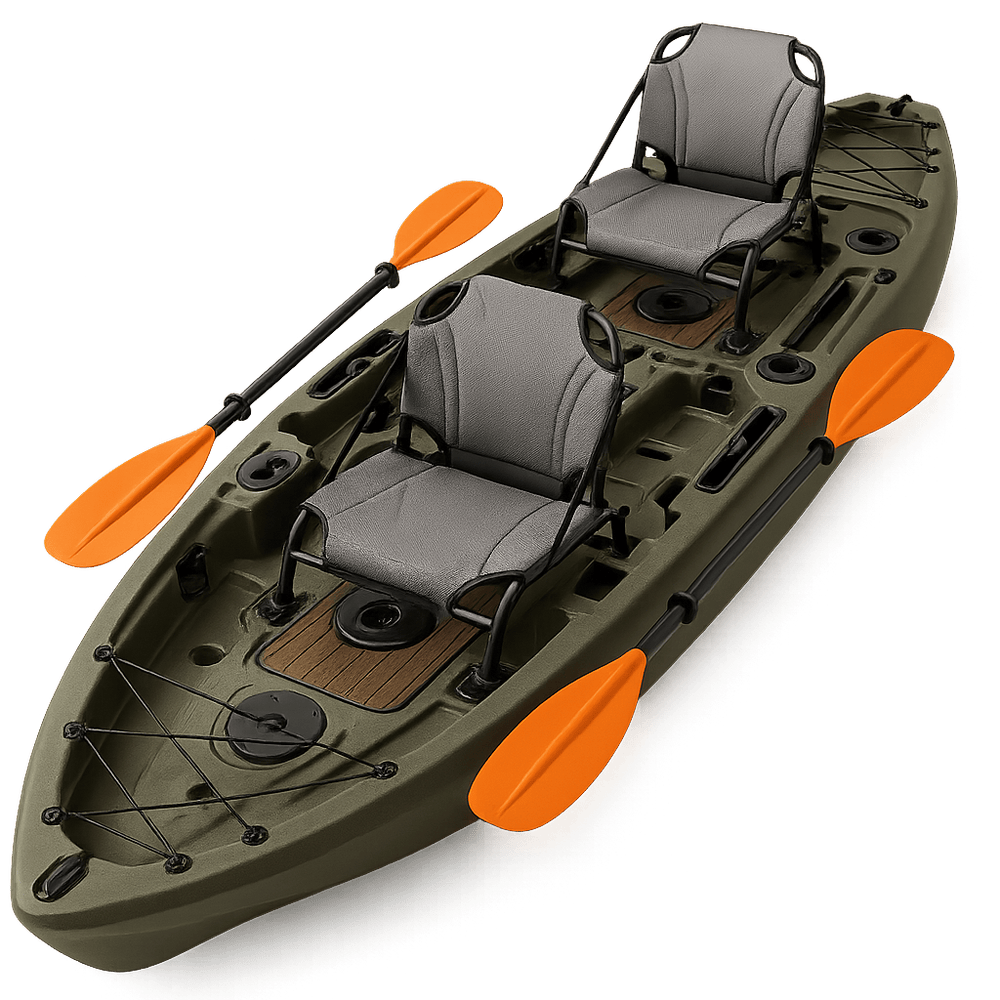 Kayak de pêche tandem pour aventures nautiques 2 places en polyéthylène vert/sièges confortables-Flowaqa