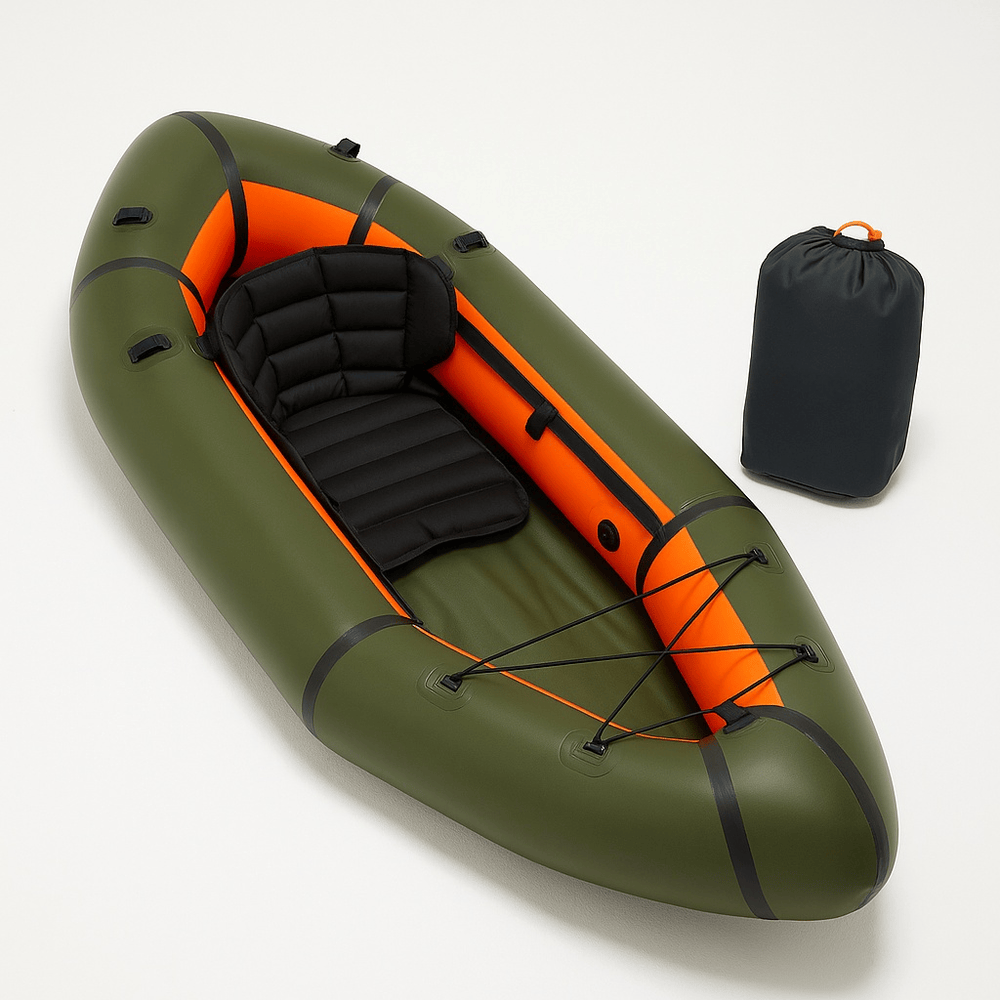 Kayak gonflable pour la pêche et les loisirs, 1 place, polyvalent, PVC, vert/orange-Flowaqa