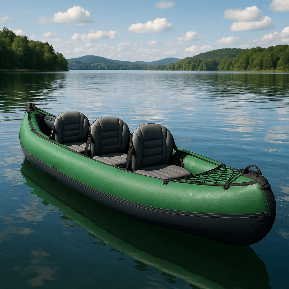 Canoë gonflable 3 places pour aventure en rivière en PVC vert-Flowaqa