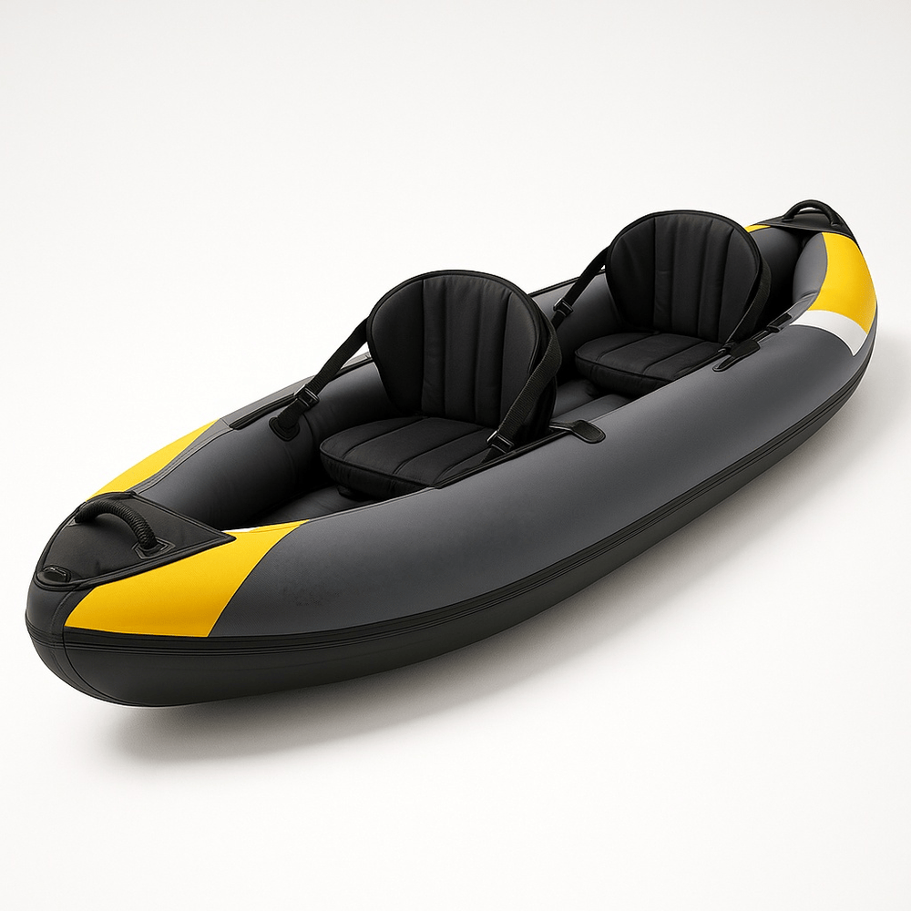 Kayak gonflable 2 places pour loisirs nautiques avec sièges confortables PVC jaune/gris-Flowaqa