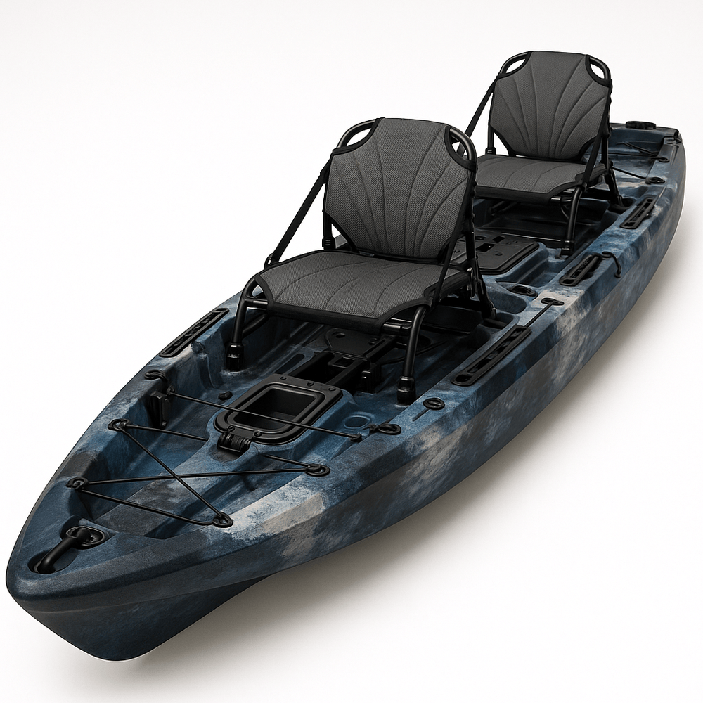 Kayak de pêche à deux places pour loisirs extérieurs avec sièges confortables en polyéthylène bleu marine-Flowaqa