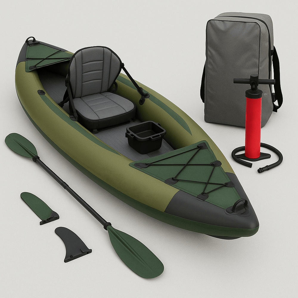 Kayak gonflable loisirs nautiques une place avec pagaie et pompe vert-Flowaqa