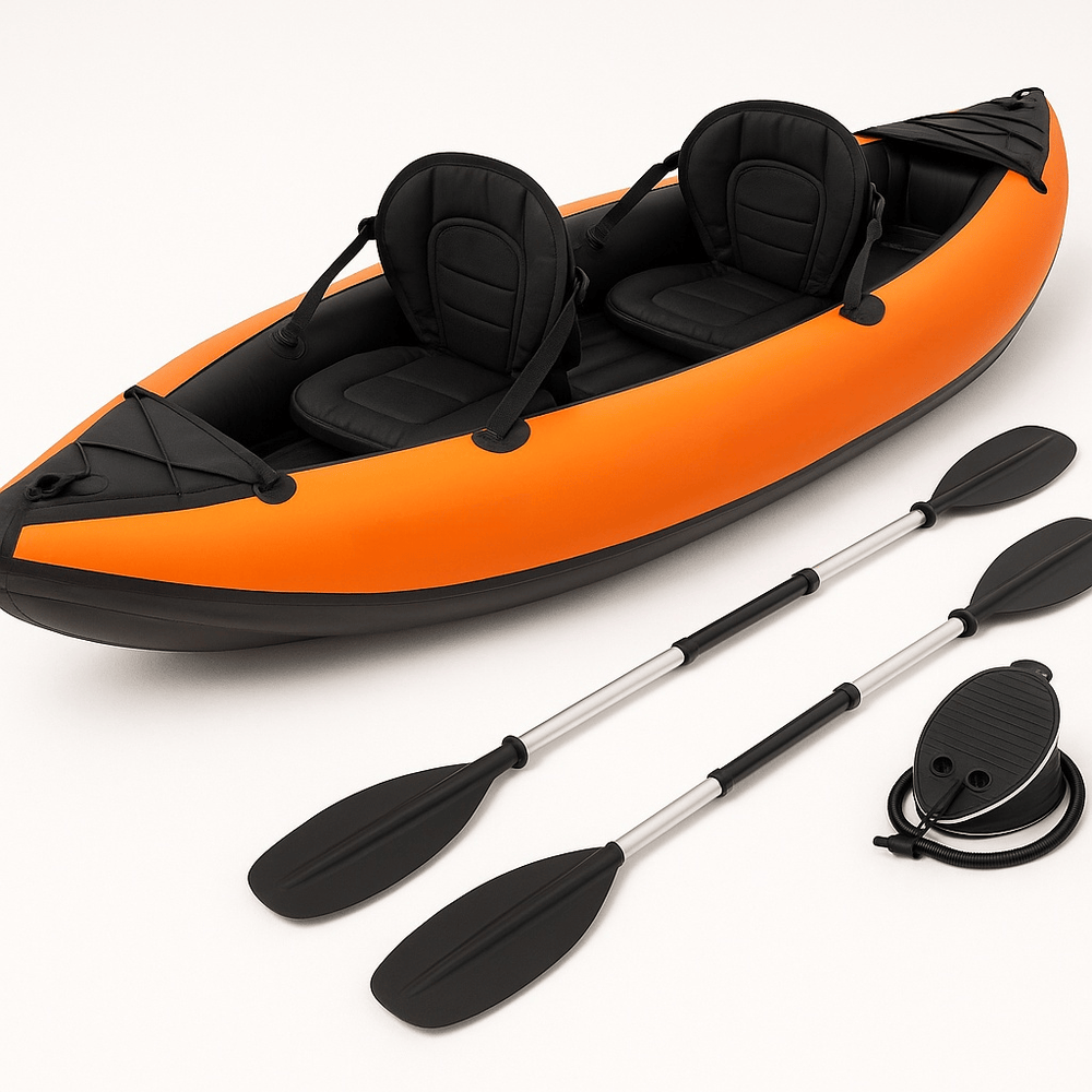 Kayak gonflable pour 2 personnes en eaux calmes avec rames en PVC orange-Flowaqa