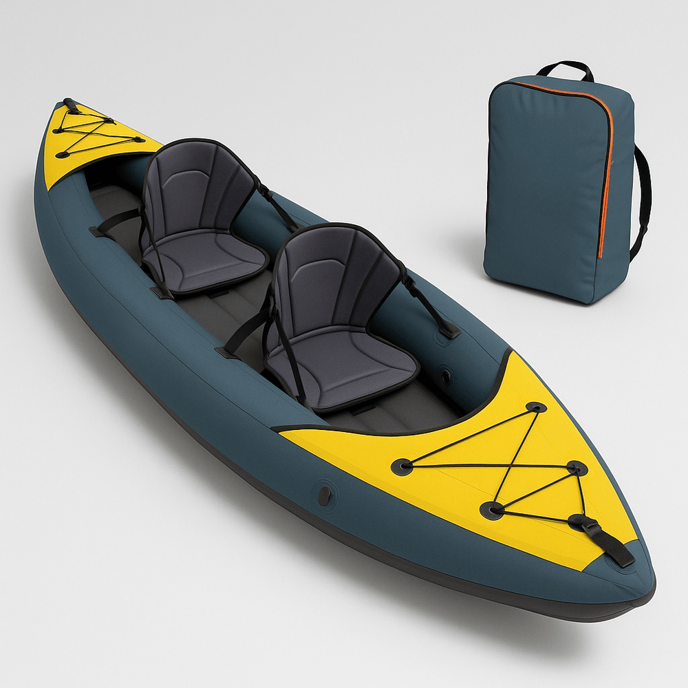 Kayak gonflable de randonnée 2 places portable PVC jaune/bleu-Flowaqa