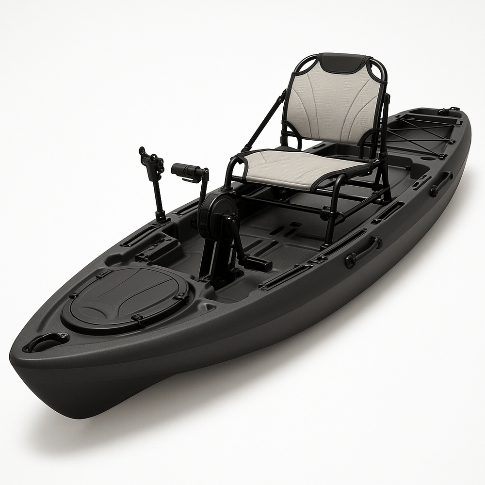 Kayak de pêche à pédales pour aventure nautique fonctions avancées plastique noir-Flowaqa