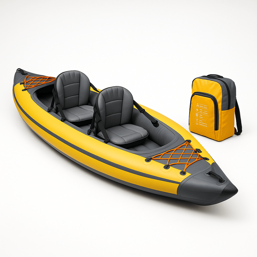 Kayak gonflable 2 places pour loisirs nautiques, portable et durable, jaune/gris-Flowaqa