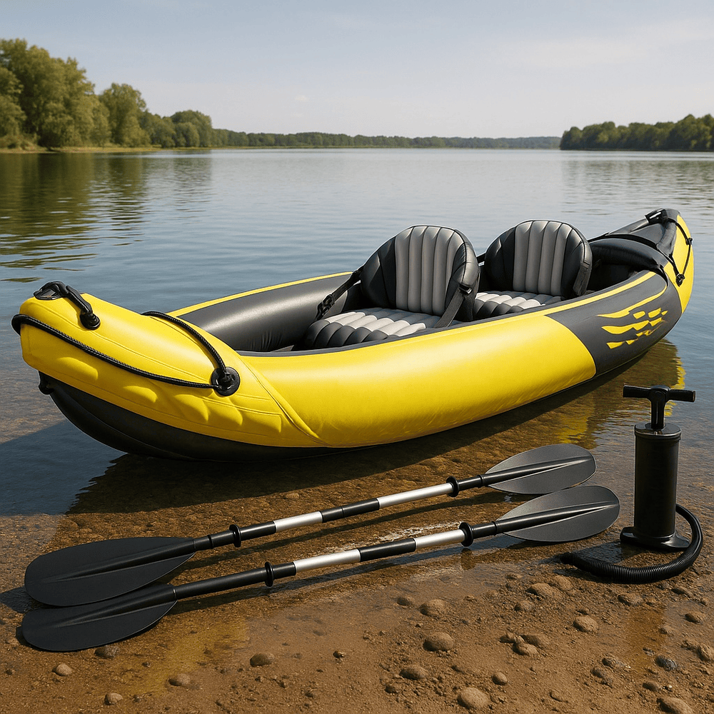 Kayak gonflable pour 2 personnes en eau douce résistant PVC jaune canoë-Flowaqa
