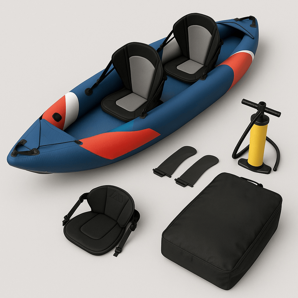 Kayak gonflable deux places pour sports nautiques équipement complet en PVC bleu/rouge-Flowaqa