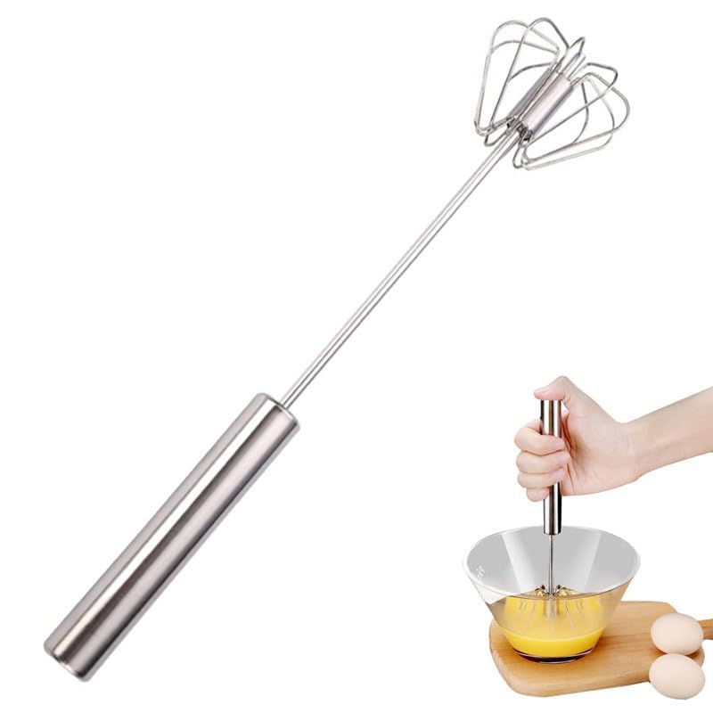 Batidora de mano, batidor de huevos semiautomático de acero inoxidable, batidor de huevos semiautomático rotatorio, batidora de mano, herramienta para cocinar huevos, leche, cocina y hogar (12 in)