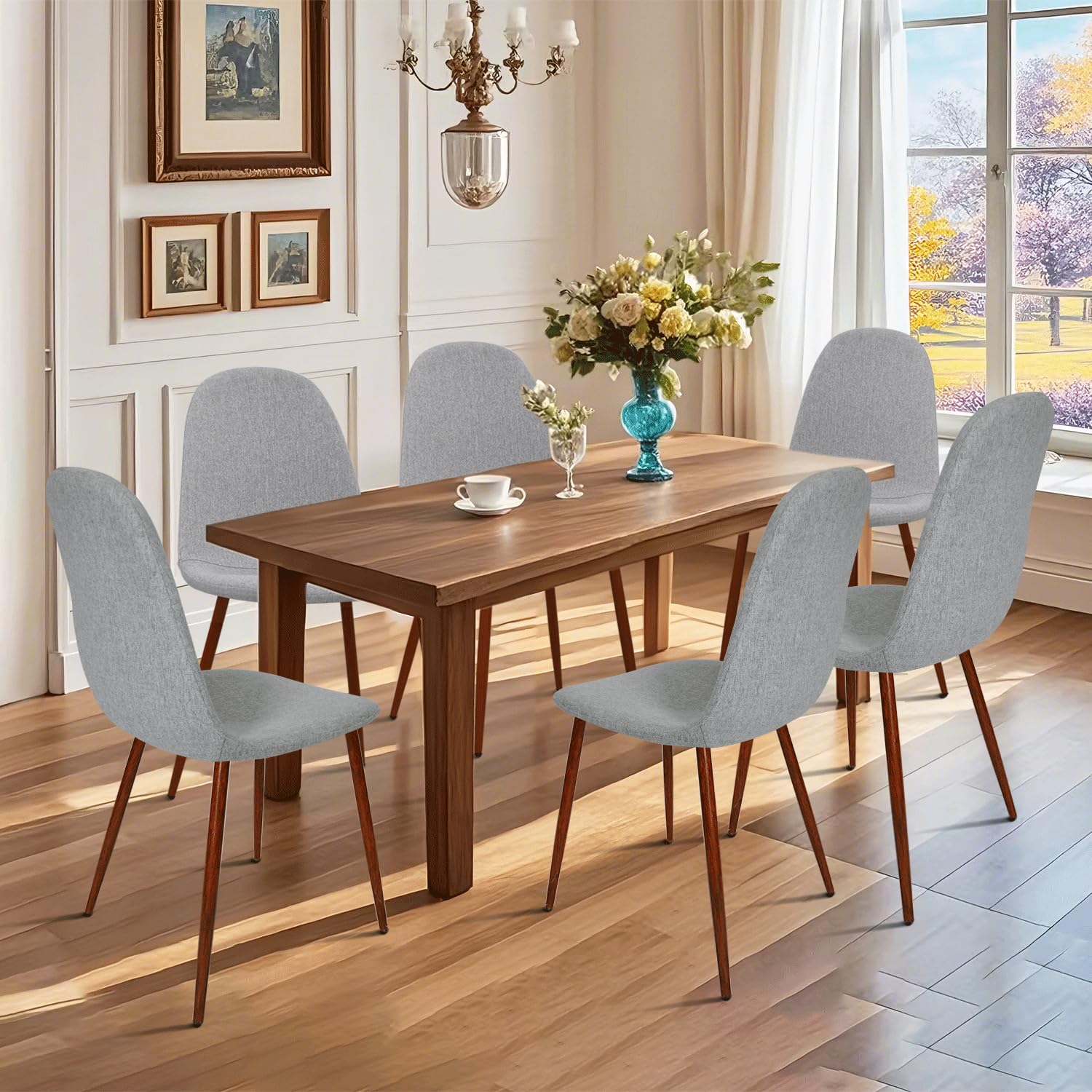 Juego de 4 Comedor, Sillas de Cocina Modernas con Patas de Metal y Respaldo Ergonómico, Color Tela Gris, Tejido, Espuma, Unidades