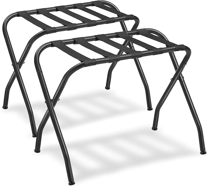 Suporte para bagagem, suporte para bagagem quarto de hóspedes, suporte para mala, estrutura em aço, dobrável, adequado para quarto, preto