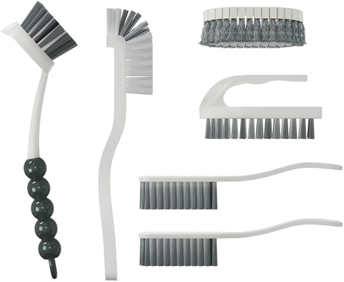 Conjunto de escovas de limpeza com 6 peças, conjunto de escovas domésticas para cozinha e casa de banho com várias escovas para limpar pratos, azulejos, cantos e pavimentos